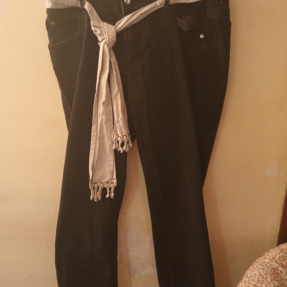 Jordache Black Straight Leg Jeans with White Belt